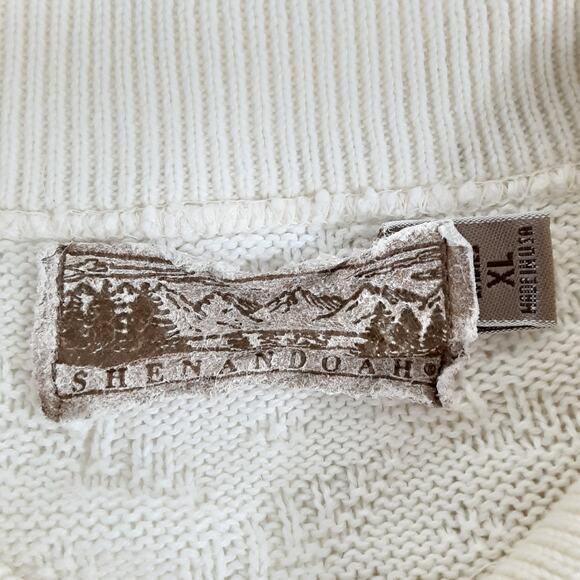 Vintage 90s Collared Polo Sweater Blue Birds Cream XL Grandmacore Farmhouse - Picture 6 of 10